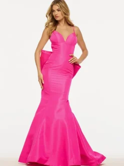 Prom Dress Mermaid V-Neck Taffeta Sweep Bows Formal Evening Dresses