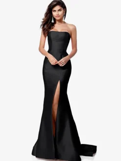 Prom Dress Satin Fabric Strapless Mermaid Sleeveless Split Front Party Dresses