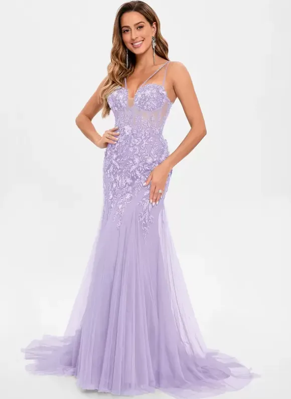 Prom Dress Tulle Strapless Mermaid Sleeveless Sequins Party Dresses