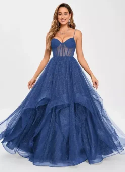 Prom Dress Tulle V-Neck Princess Silhouette Sleeveless Wedding Guest Dresses