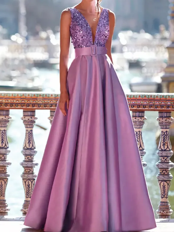 Prom Dress V-Neck A-Line Sleeveless Party Dresses