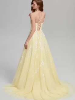 Prom Dress A-Line Square Neck Lace Sleeveless Lace Wedding Guest Dresses
