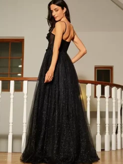 Prom Dress A-Line Sweetheart Neck Lace Sleeveless Split Front Party Dresses