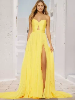 Prom Dress A-Line Sweetheart Neck Court Train Sleeveless Zipper Pleated Social Party Dresses