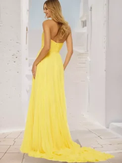 Prom Dress A-Line Sweetheart Neck Court Train Sleeveless Zipper Pleated Social Party Dresses