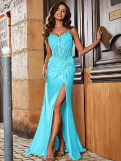 Prom Dress Ball Gown Sweetheart Neck Elastic Silk Like Satin Sleeveless Sequins Pageant Dresses