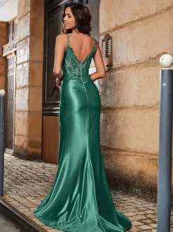 Prom Dress Ball Gown Sweetheart Neck Elastic Silk Like Satin Sleeveless Sequins Pageant Dresses