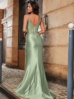 Prom Dress Ball Gown Sweetheart Neck Elastic Silk Like Satin Sleeveless Sequins Pageant Dresses