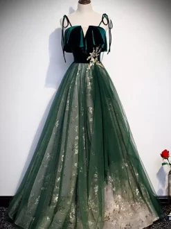 Prom Dress 2026 Ball Gown V-Neck Floor-Length Sleeveless Lace-Up Party Dresses