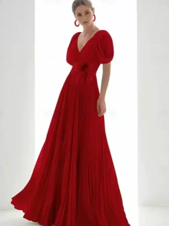 Prom Dress Chiffon V-Neck A-Line Short Sleeves Feathers Wedding Guest Dresses