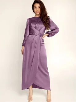 Prom Dresses Jewel Neck Pleated Stain Semi Formal Maxi Dress