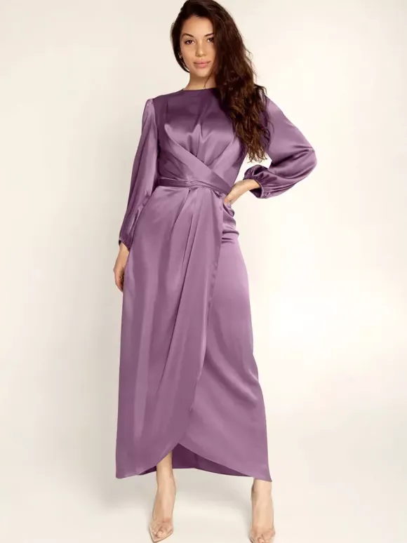 Prom Dresses Jewel Neck Pleated Stain Semi Formal Maxi Dress