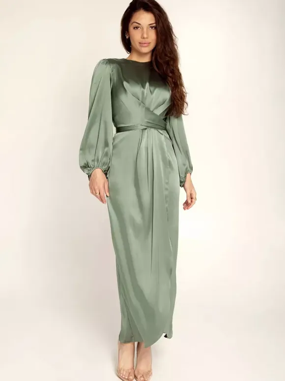 Prom Dresses Jewel Neck Pleated Stain Semi Formal Maxi Dress