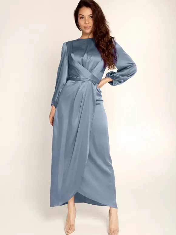 Prom Dresses Jewel Neck Pleated Stain Semi Formal Maxi Dress