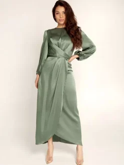Prom Dresses Jewel Neck Pleated Stain Semi Formal Maxi Dress
