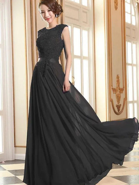Prom Dresses Soft Pink Lace Applique Evening Dresses Chiffon Sleeveless Sash Floor Length Formal Gowns Wedding Guest Dresses