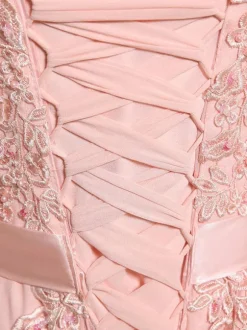 Prom Dresses Soft Pink Lace Applique Evening Dresses Chiffon Sleeveless Sash Floor Length Formal Gowns Wedding Guest Dresses