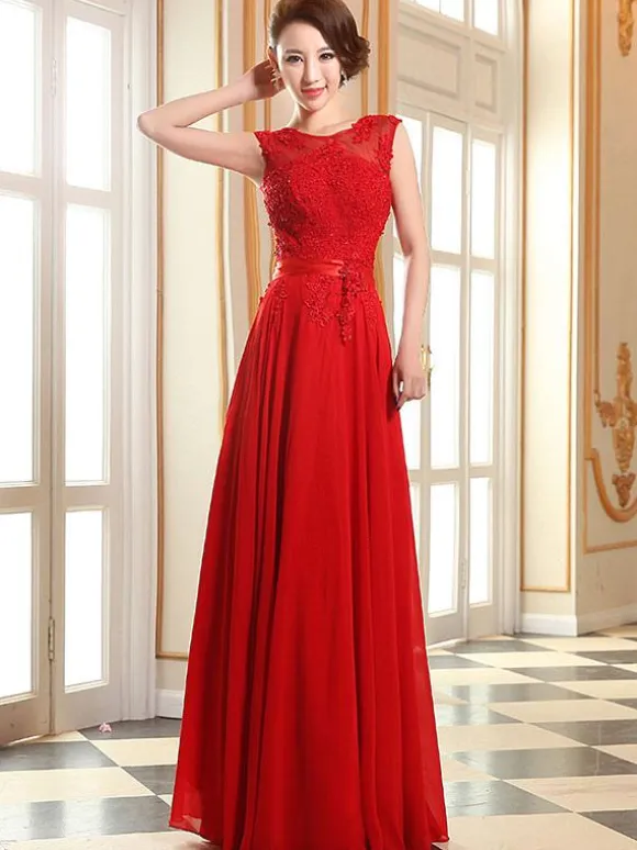 Prom Dresses Soft Pink Lace Applique Evening Dresses Chiffon Sleeveless Sash Floor Length Formal Gowns Wedding Guest Dresses