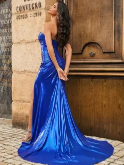 Prom Dress Polyester Sweetheart Neck Ball Gown Sleeveless Pleated Party Dresses