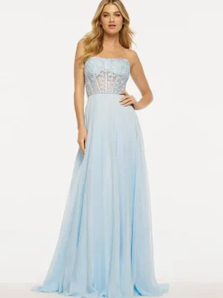 Prom Dress Strapless A-Line Sleeveless Lace Wedding Guest Dresses