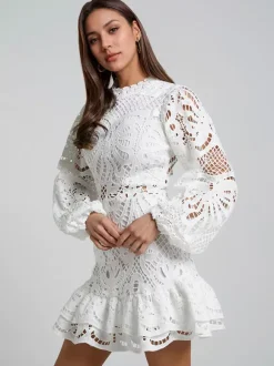 Puff Sleeve Lace Dress Birthday Party A-line Mini Dress For Women 2026