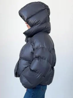 Puffer Coat Hooded Front Button Solid Color Oversized Winter Outerwear