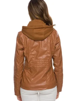 PU Leather Jacket Hooded Spring Outerwear For Women 2026