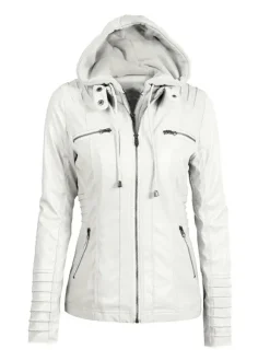 PU Leather Jacket Hooded Spring Outerwear For Women 2026