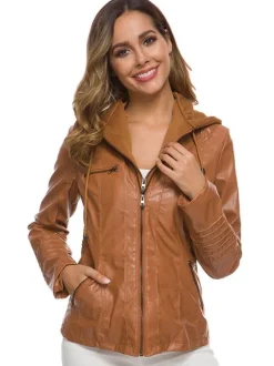 PU Leather Jacket Hooded Spring Outerwear For Women 2026