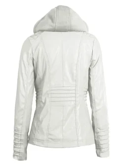 PU Leather Jacket Hooded Spring Outerwear For Women 2026