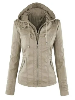 PU Leather Jacket Hooded Spring Outerwear For Women 2026