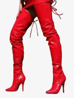 PU Leather Zipper Pointed Toe Sexy High Heel Boots For Women