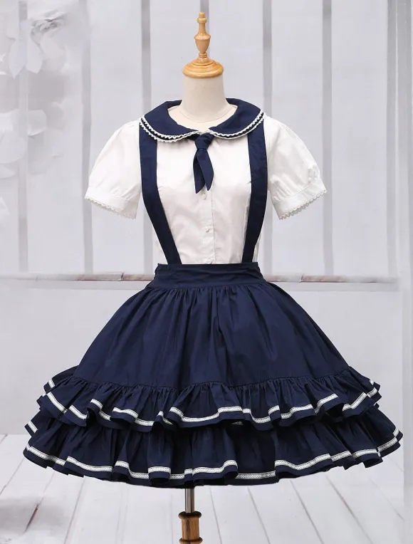 Pure Cotton Straps Neck Lolita Skirt