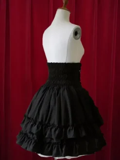 Pure Black High Waist Lolita Short Skirt with Layered Ruffles