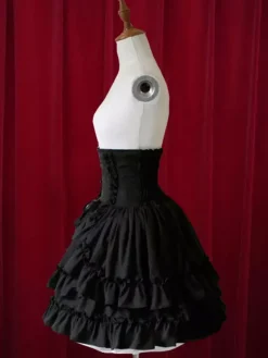 Pure Black High Waist Lolita Short Skirt with Layered Ruffles
