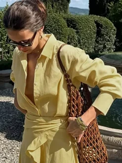 Pure Cotton Shirt Dress For Women - Resort Wrap Tie Front 2 Piece Set - Summer Beach Vacation 2026