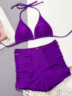 Purple High Waist Boyshorts Cutout 2-Piece Swimsuit For Summer 2026