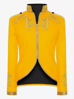 Purple Men's Retro Steampunk Coat High Collar Embroidery Front Zip Long Sleeves Vintage Coat