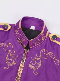 Purple Men's Retro Steampunk Coat High Collar Embroidery Front Zip Long Sleeves Vintage Coat