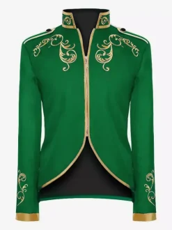Purple Men's Retro Steampunk Coat High Collar Embroidery Front Zip Long Sleeves Vintage Coat