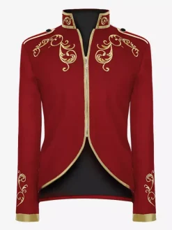 Purple Men's Retro Steampunk Coat High Collar Embroidery Front Zip Long Sleeves Vintage Coat