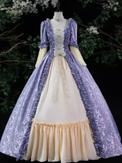 Purple Retro Tudor Dress Costumes Women's Ruffles Marie Antoinette Costume Polyester Dress ROCOCO Style 18th Century Costume Burgundy