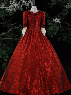 Purple Retro Tudor Dress Costumes Women's Ruffles Marie Antoinette Costume Polyester Dress ROCOCO Style 18th Century Costume Burgundy