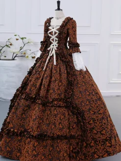 Purple Retro Tudor Dress Costumes Women's Ruffles Marie Antoinette Costume Polyester Dress ROCOCO Style 18th Century Costume Burgundy