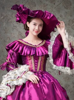 Purple Victorian Dress Ruffles Polyester Lace Dress Ball Gown