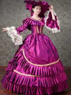 Purple Victorian Dress Ruffles Polyester Lace Dress Ball Gown