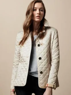 Quilted Jacket Turndown Collar Padded Coat Spring Cozy Outerwear