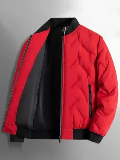 Quilted Jacket with Zipper Pocket Men's Winter Coat