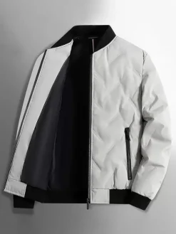 Quilted Jacket with Zipper Pocket Men's Winter Coat