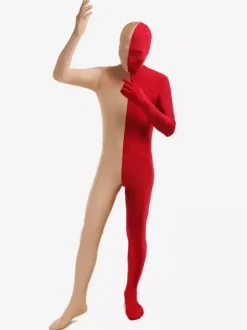 Red and Fleshcolor Two Tone Zentai Suit Full Body Lycra Spandex Bodysuit